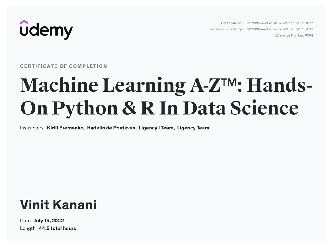 Machine Learning A-Z™: Hands-On Python & R In Data Science